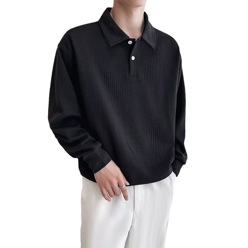 Men's collared sweatshirt, heavyweight high-street style, long-sleeved polo shirt, trendy jacket, mature and stable top.