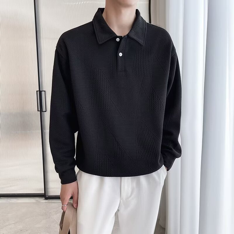 Men's collared sweatshirt, heavyweight high-street style, long-sleeved polo shirt, trendy jacket, mature and stable top.