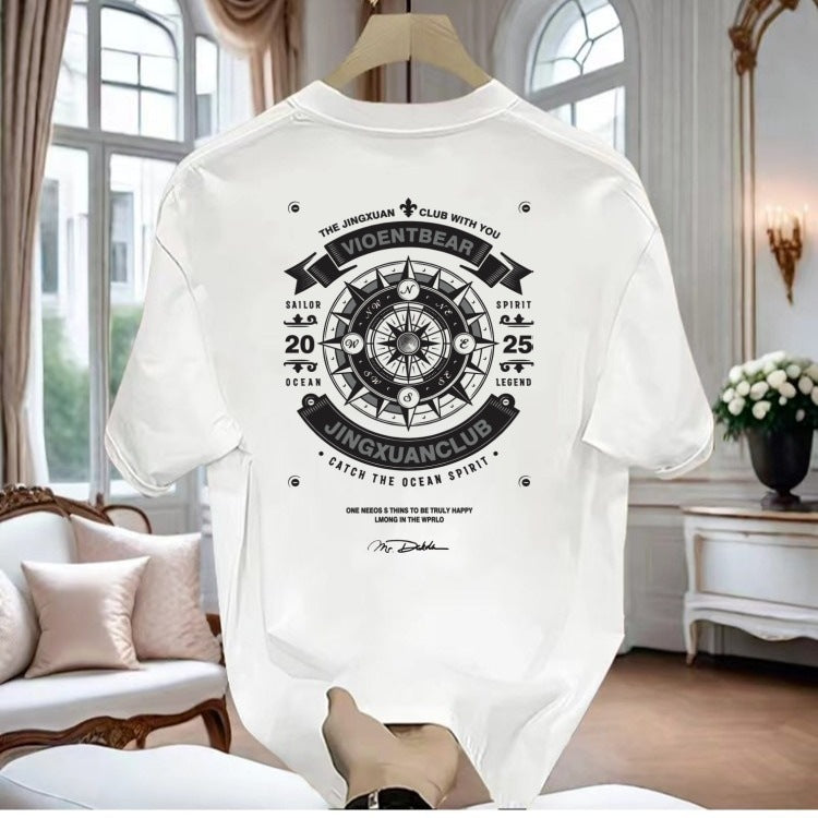American-style cool and stylish pure cotton heavyweight short-sleeved T-shirt, suitable for young men and women, summer, trendy streetwear, loose fit, versatile top.